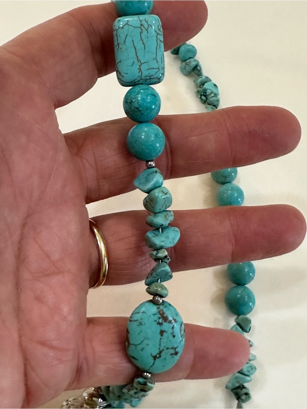 Southwestern Authentic Turquoise Style Chip Layered Necklace Set Cross Pendant - Picture 6 of 9